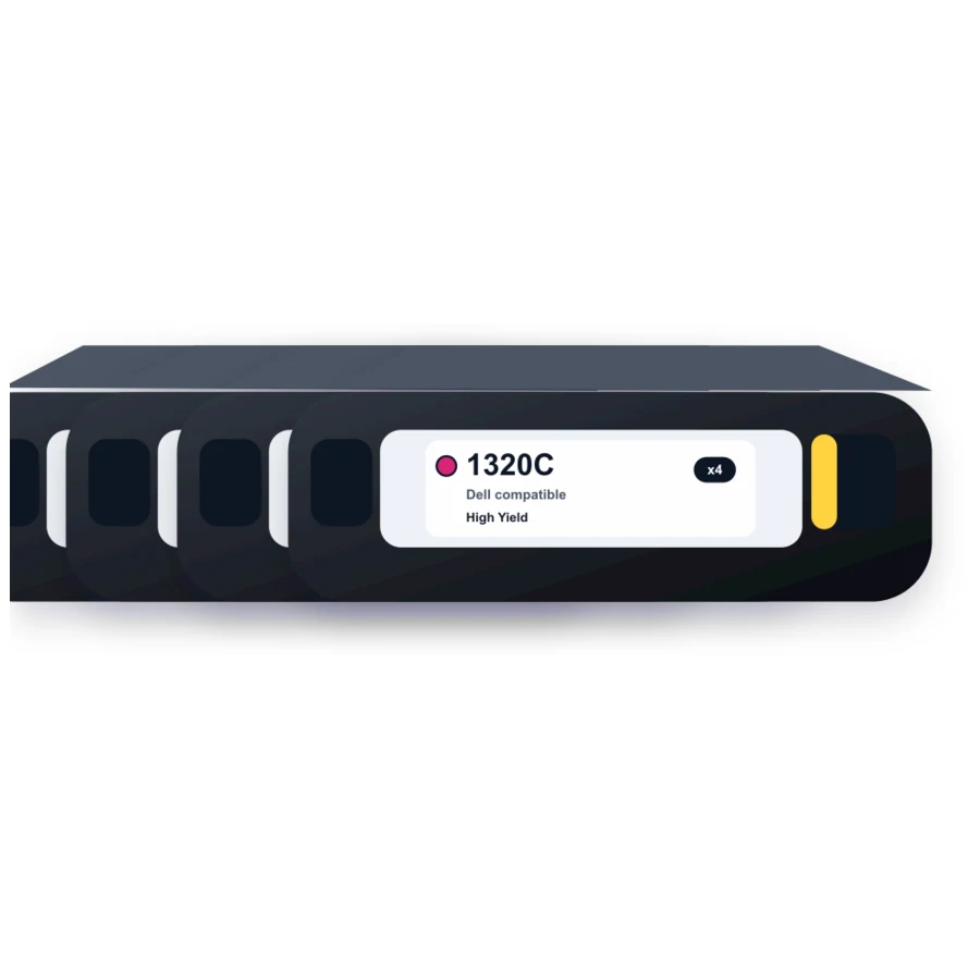 Dell 1320c Toner Cartridges 4-Pack - High Yield: 1 Black, 1 Cyan, 1 Magenta, 1 Yellow compatible toner