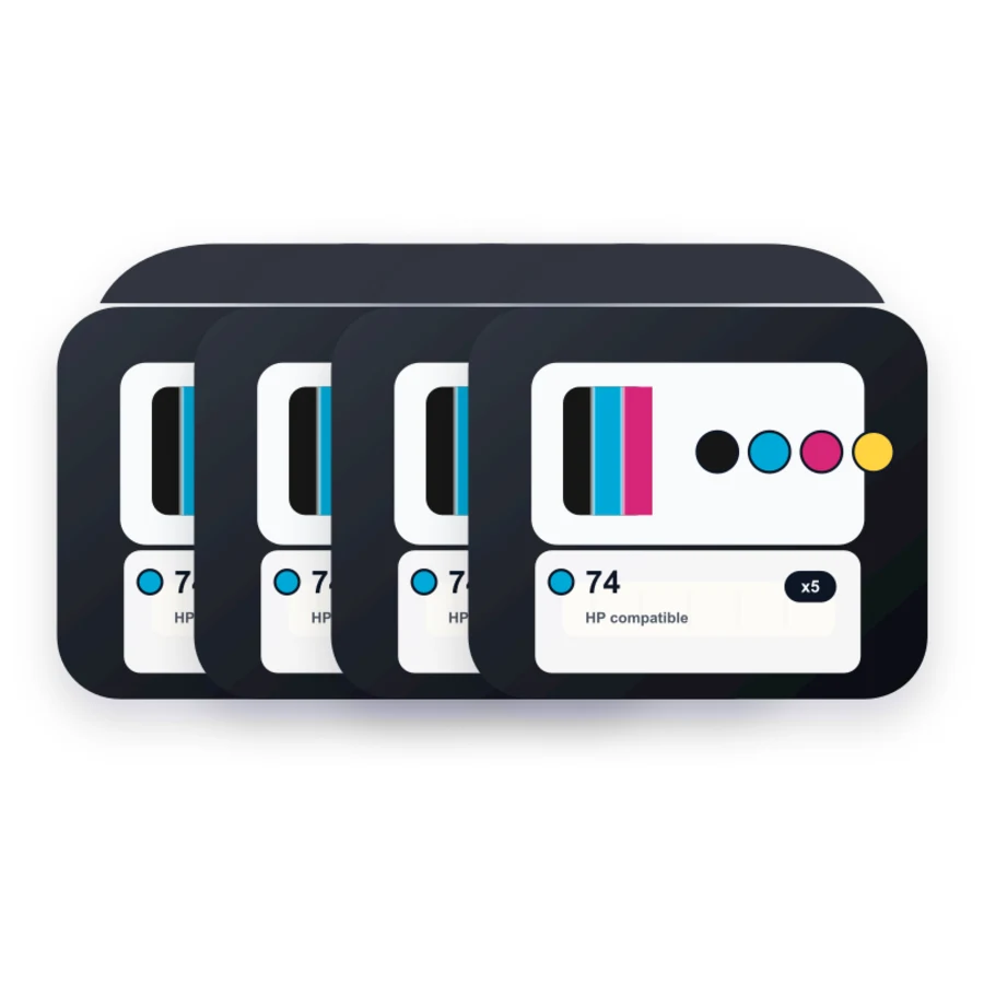 Replacement HP Printer Ink 74 75 Cartridges Combo Pack of 5: 3 x 74 Black, 2 x 75 Tri-Color compatible ink